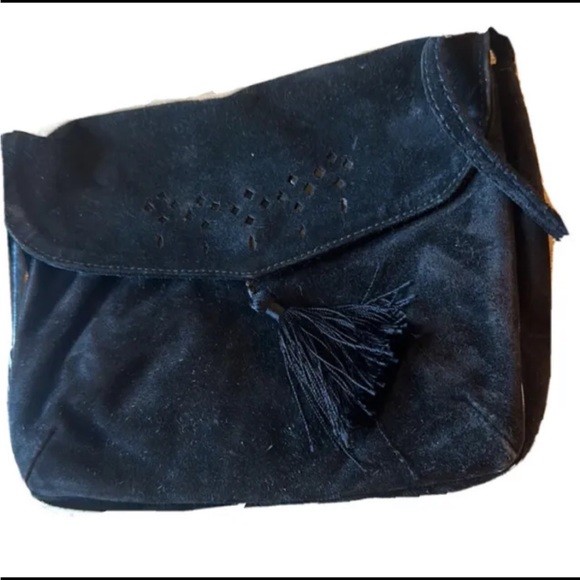 Vintage crossbody bag suede black tassel 70s 80s Italy - Picture 2 of 12